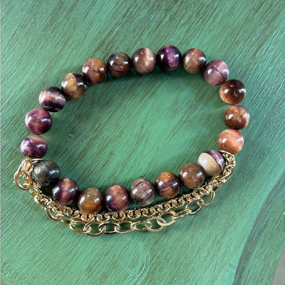 Elegant Tourmaline Beaded Bracelet with Gold toned Chains
